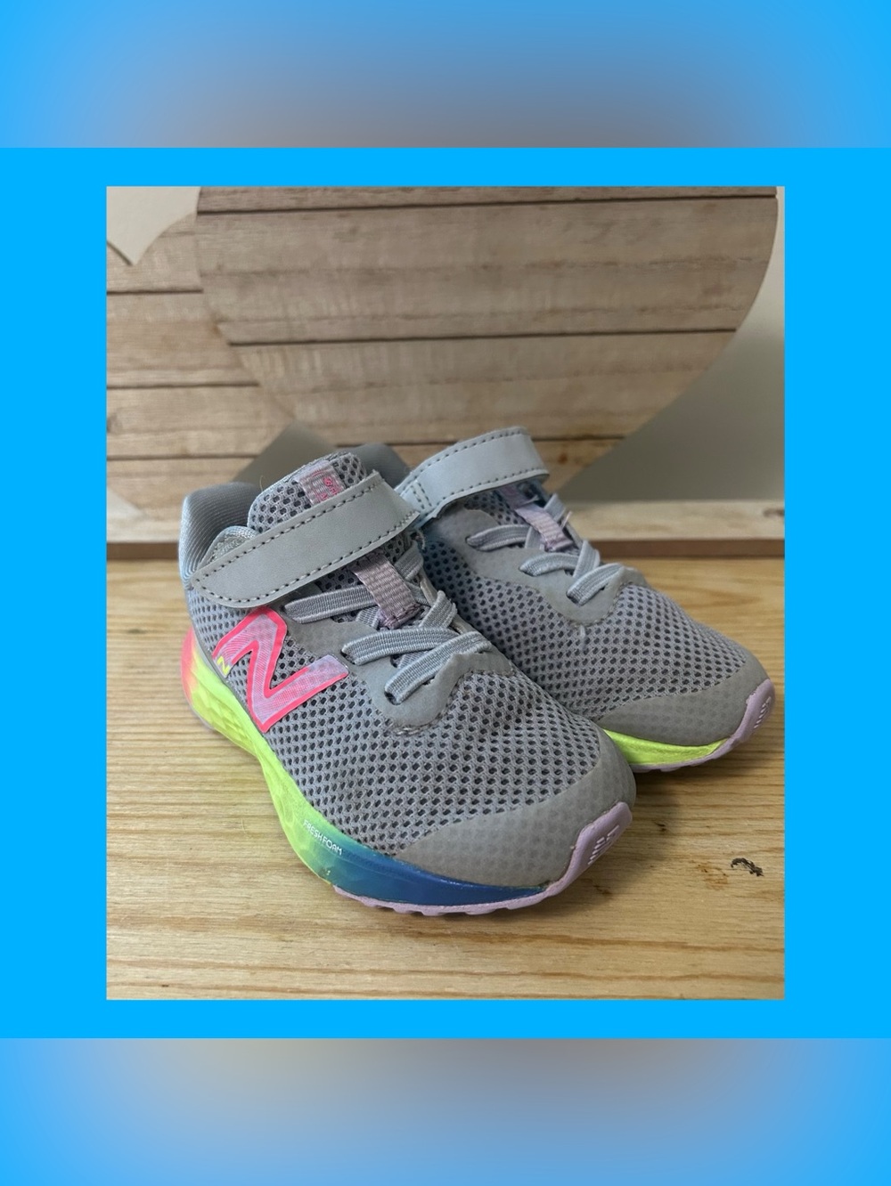 New Balance Kids Gray Mesh Sneakers with Neon Rainbow Midsole
